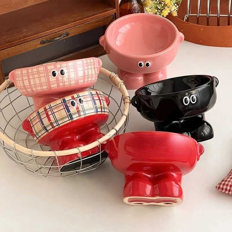 Cute Cat Bowl Ceramic Pet Bowl Shockproof High Foot Large Capacity Pet Meal Bowl Utensils C251009