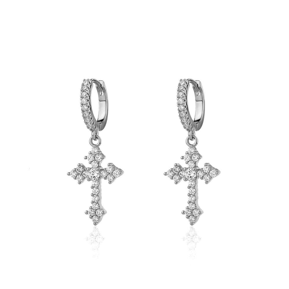 Zircon Cross for Men and Women, Trendy Hip-Hop Style Hoop Earrings