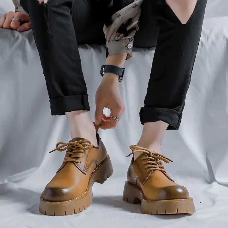 Leather Shoes for Men Height Increasing Formal Round Toe Business Dress Brown Man Casual Shoe Summer Sale Cowhide LegitimateXJ251010