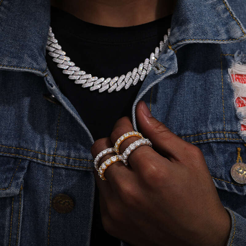 Hip-Hop Style Inlaid Single Row 4MM Main Stone High-End Trendy Brand Fashion Couple Ring