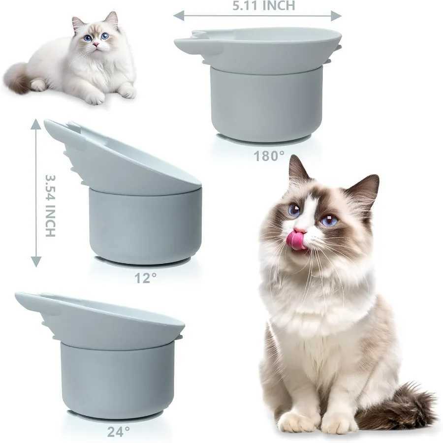 Silicone Cat Slow Feeder Elevated Slow Feeder Bowl Tilt Design Suitable for Dry and Wet Food Adjtable Angle Cat Food wit C251009