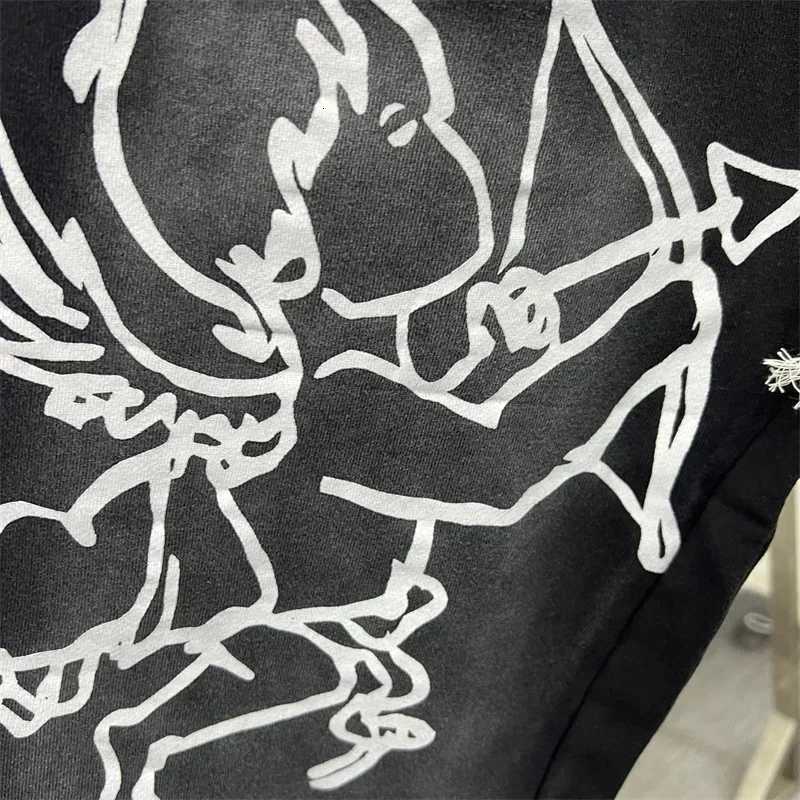 MIXED EMOTION Angel Print Pants Men Women Pure Cotton Washed Blue Oversized Drawstring Sweat Pants X251010