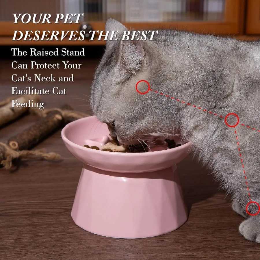 Slow Feeder Cat Food Wide Bowl Neck and Whisker Friendly Elevated Prevent Vomiting cat face Cat face Style Ceramic Color Pink C251009