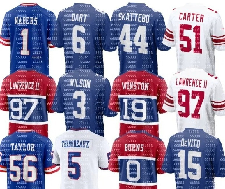 NFL Giants Jersey 6 Jaxson Dart Deonte Banks Cam Skattebo Jameis Winston Wan'Dale Robinson Devin Singletary DeVito Tyrone Tracy Jr Darius Slayton Dru Phillips