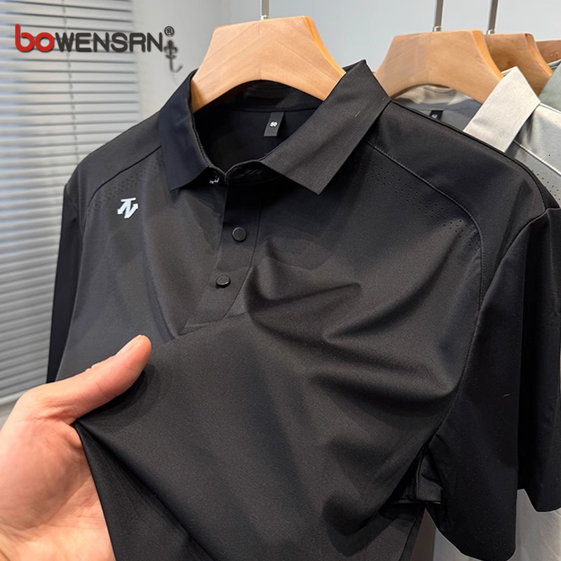 High-end Ice Silk Mesh Polo Shirt Men's Designer Shirt Short Sleeve T-shirt 2025 Designer Hoodie New Summer Sports Turn-down Collar Top Men's Thin