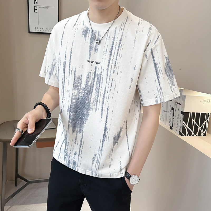 High-end Designer Hoodie Tie-dye Short-sleeve T-shirt For Men 2025 Summer New Designer Shirt Trendy Brand Heavy Ice Silk Cotton Loose Half-sleeve Tee Summer Wear