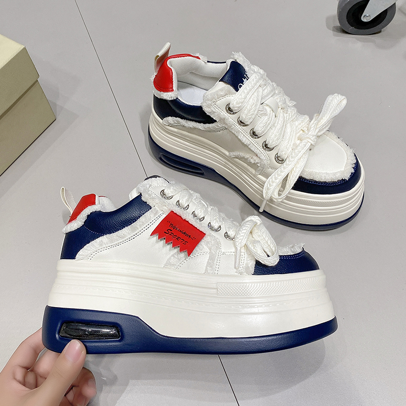 Designer Fashion Sneakers Wome Lace Up Platform Sports Shoes 8CM Thick Bottom High Heels Sneakers Fashion Casual Shoes Leather Fabric Breathable Runni