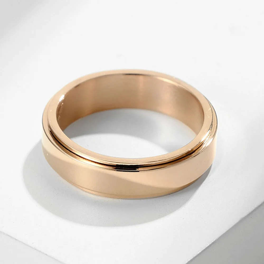 Simple Plain Ring With Engraving Stainless Steel Smooth Rotating Ring Cool Neutral Style Genderless Couple Rings 251010