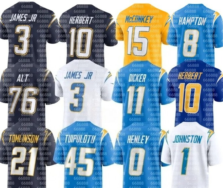 nfl Chargers Jersey LaDainian Tomlinson Junior Seau Justin Herbert 15 Ladd McConkey Derwin James Jr Cameron Dicker Daiyan Henley Joe Alt Omarion Hampton Khalil Mack