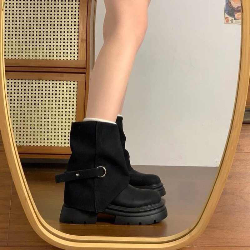 British elegant style short winter new height increasing fashion trend luxury shoes autumn and design winter new designer shoes round toe cuff boots