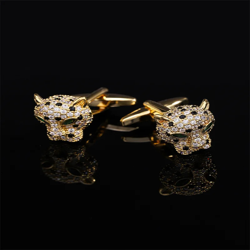 Luxulry Rhinestone Tiger Head Cufflinks for Men French Shirt Buttons Business Banquet Cuff Links Accessories High Quality251008