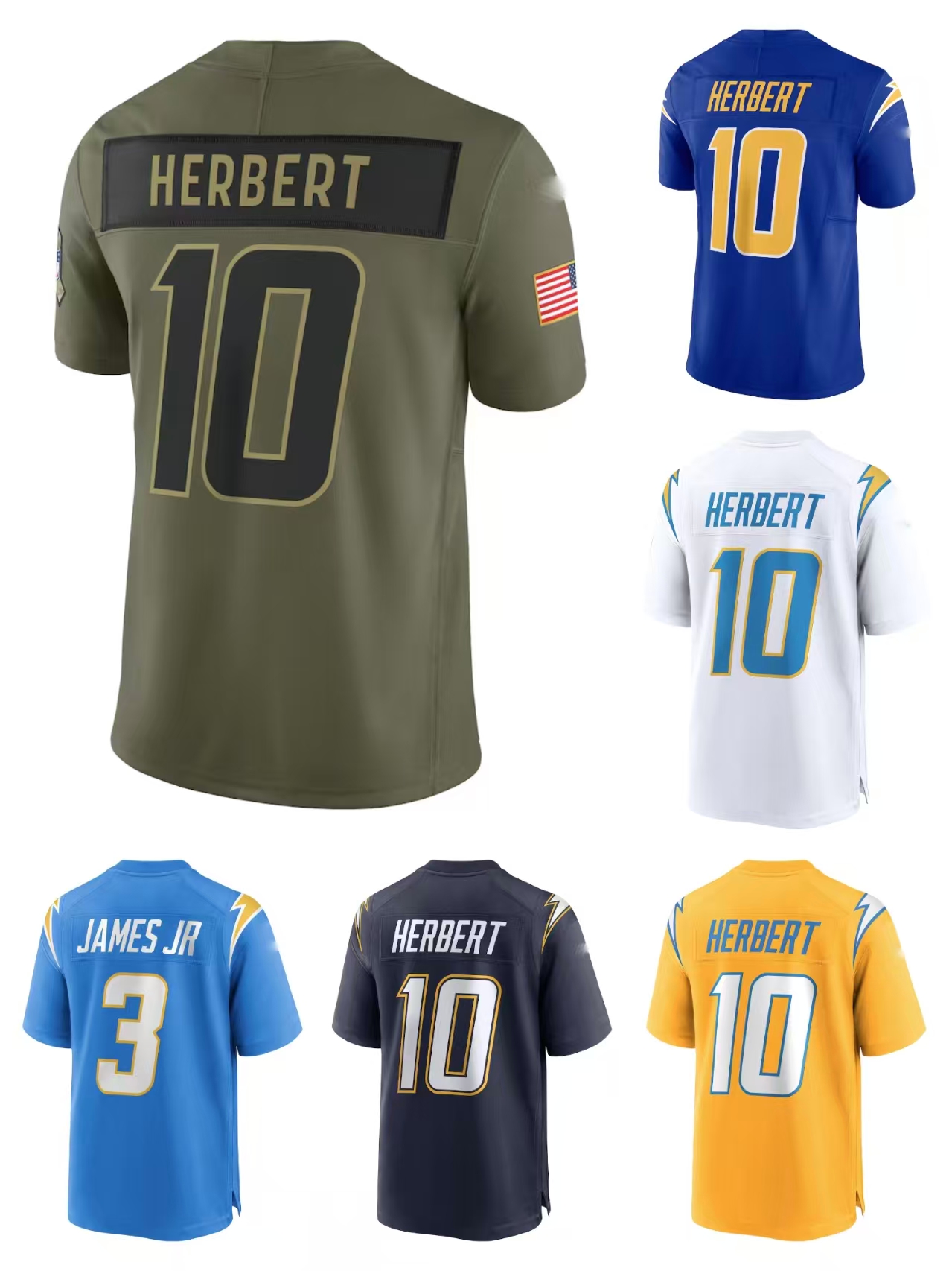 Custom 2025 Alternate football jerseys Ladd 15 McConkey Justin Herbert Derwin James Jr. Quentin Johnston Joe Alt 10Herbert Football jersey