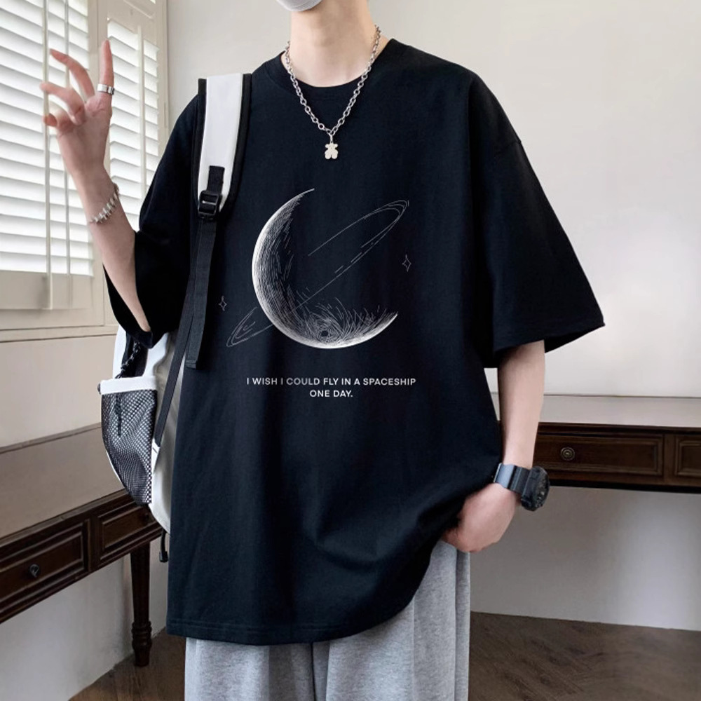 100% Cotton Short Sleeve T-shirt For Men Summer New Large Designer Hoodie Size Drop Shoulder Designer Shirt Loose Fit Trendy Brand Round Neck Casual Half Sleeve