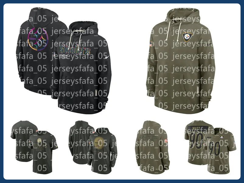 Men Steeler jersey T.J. Watt 2025 Salute to Service Sideline Standard Issue Hoodie - Olive