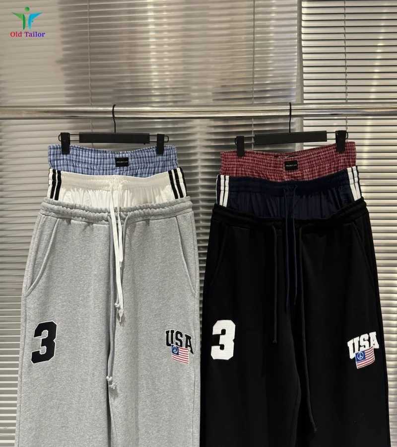 25SS Grey Black Faux Triple Waist Drawstring Embroidery Flag Patchwork Wide Leg Sportswear GRAILZ PROJECT GR Sweatpants X251010