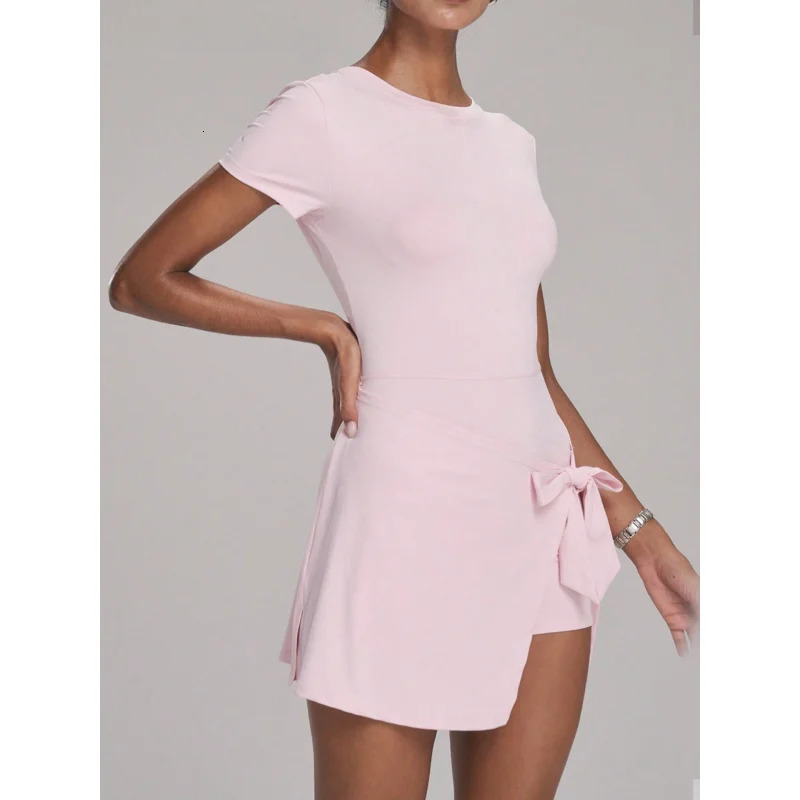 FUBEIKE Fake TwoPiece AntiExposure TightFitting Sports Dress Slimming Strap Casual Fitness Back Yoga Tennis Dress 251010