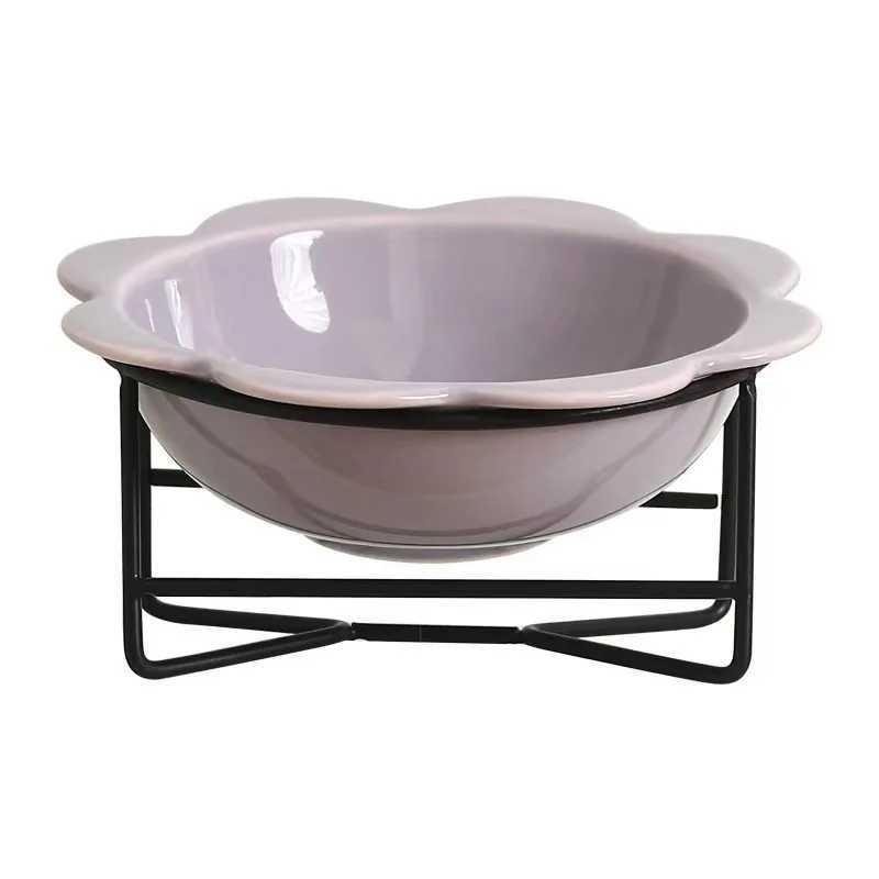 Elevated Ceramic Cat Bowl for Neck Health Wide TipProof Pet Food Dish with Stand AntiSpill Dog Bowl for Dry Wet Food and Water C251009