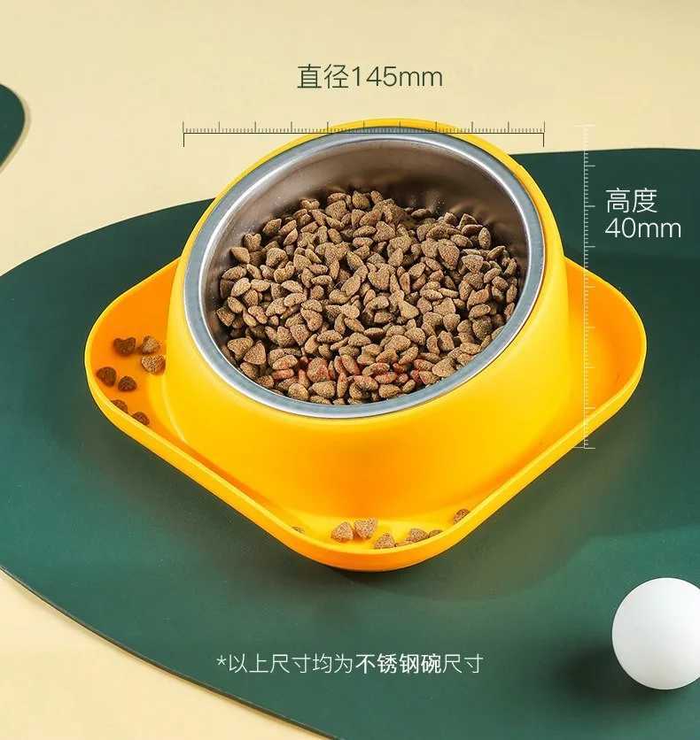 1pcs Slanted mouth cat bowl dog food bowl anti knock stainless steel bowl water drinking integrated rice bowl C251009