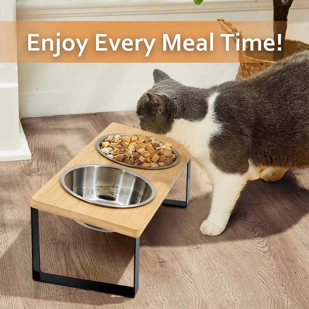 15 tilted heightened pet bowl heightened dog bowl with stainless steel food bowl feeder suitable for cats and puppies C251009