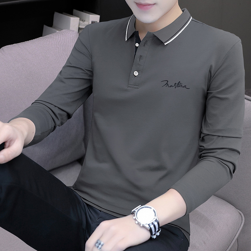 Turn-down Collar Men's Long Designer Hoodie Sleeve T-shirt Spring Autumn New Trendy Versatile Mature Collar Designer Shirt Polo Shirt Pure Cotton Tee