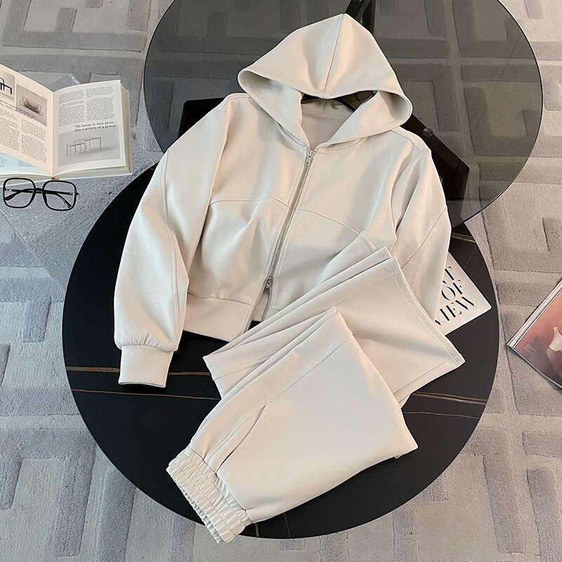 European Style Sportswear Fashion Foreign Trade Women's Spring Autumn High-end Loose Slimming Stylish Sweatshirt and Sweatpants Two-piece Set