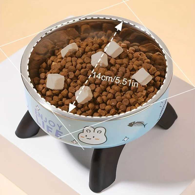 Cartoon Raised Cat Bowl AntiTip Pet Feeding Dish for Small Dogs Cats Neck Protection Cat Food Bowls Cat Feeder Pet Supplies C251009