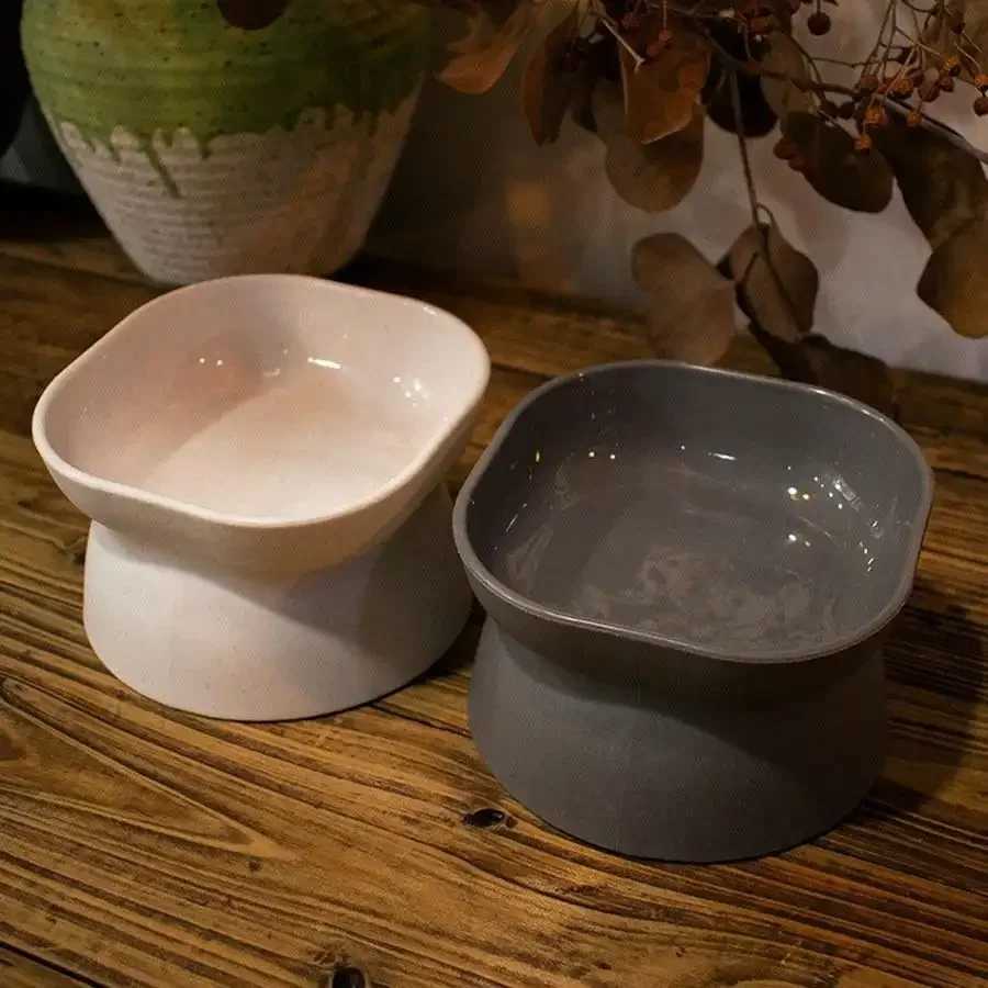 Classic Neck Protection And Anti Rollover Cat Pet Tableware With Large Opening And High Foot Plastic Cat Bowl C251009