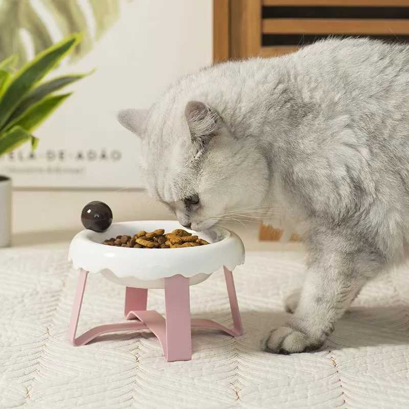 Elevated Ceramic Pet Bowl for Cats Dogs Cat Food Dish with Wide AntiTip Base Neck Support Bowls for Dry Food Wet Food Water C251009