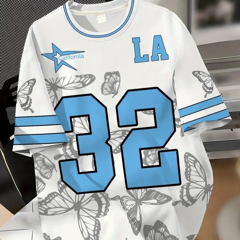 Men's Los Angeles "32" Butterfly Graphic Oversized T-Shirt - Casual Streetwear Tee-47