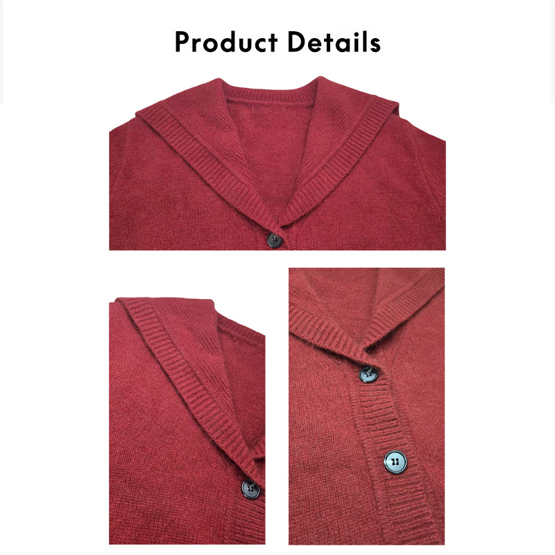 Women's Sailor Collar Wool Knitted Short Cardigan, Navy Collar, Autumn Coat for Commuting & Daily Casual Wear-1702