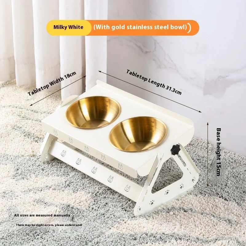 Stainless steel pet bowl rack adjustable height dual bowl drinking water cat food bowl anti tipping cat and dog food bowl C251009