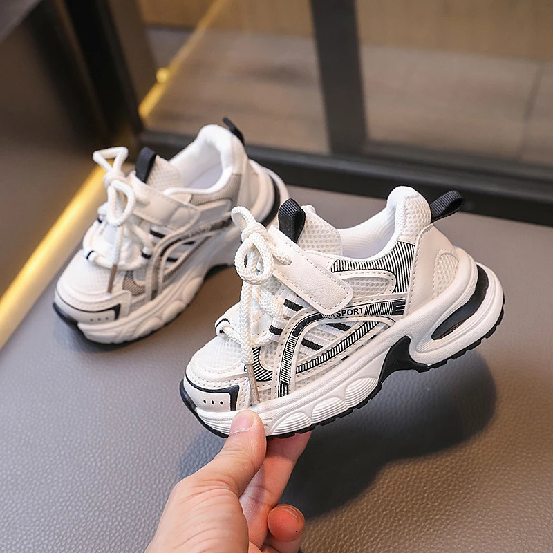 Children Mesh Breathable Chunky Sneakers Unisex Striped White Casual Sport Toddler Boy Girl Running Shoes Kids Tennis 36Y C260130
