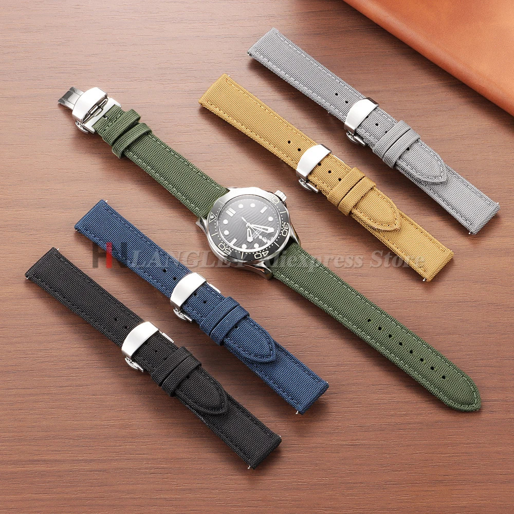 20mm 22mm Sailcloth Nylon Watch Strap for Omega for Seiko Business Buckle Waterproof Men Women Quick Release Watchband 251010