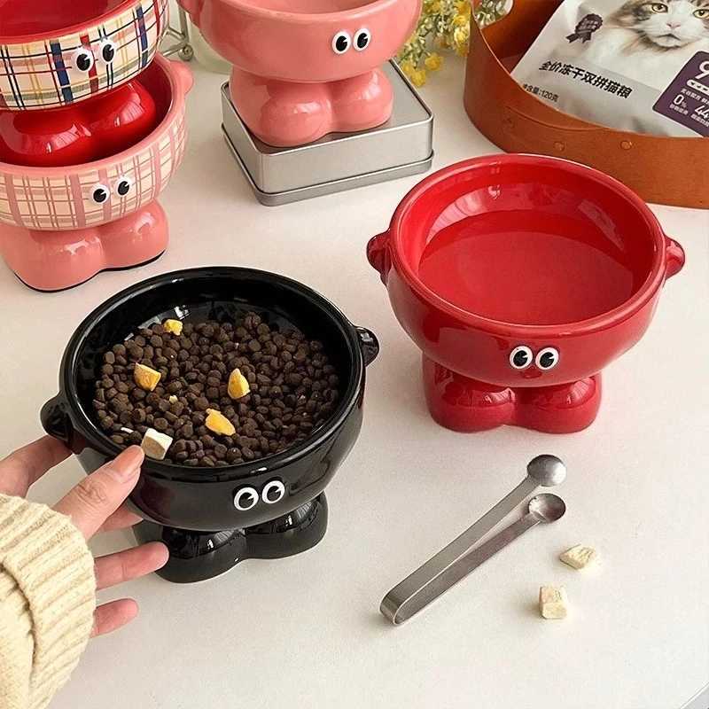 Cute Cat Bowl Ceramic Pet Bowl Shockproof High Foot Large Capacity Pet Meal Bowl Utensils C251009