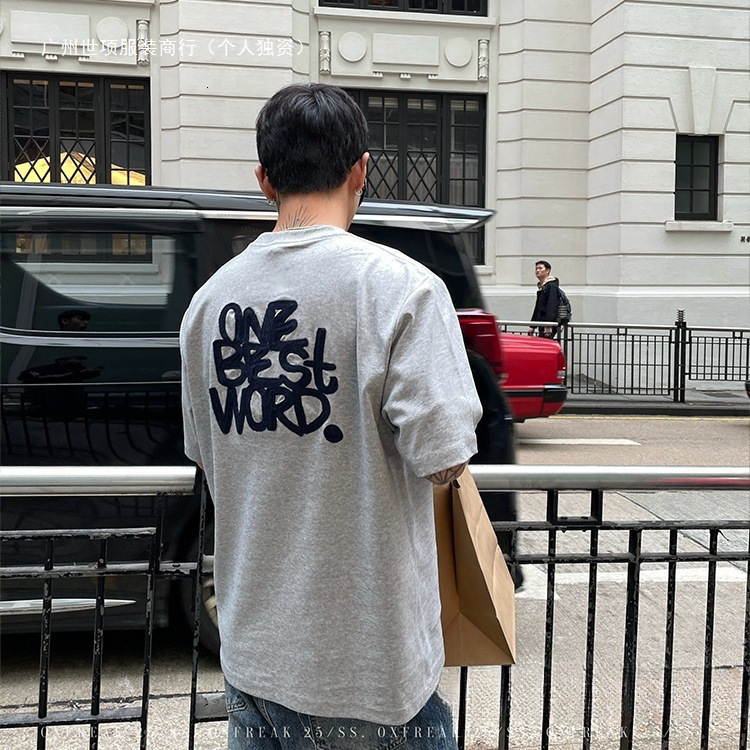 Designer Shirt "cartoon Letter Embroidery" Gray Double-sided Knit Designer Hoodie Short Sleeve T-shirt For Men Summer American Style Five-quarter Sleeve