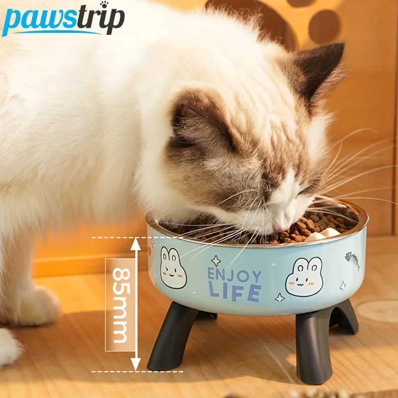 Cartoon Raised Cat Bowl AntiTip Pet Feeding Dish for Small Dogs Cats Neck Protection Cat Food Bowls Cat Feeder Pet Supplies C251009