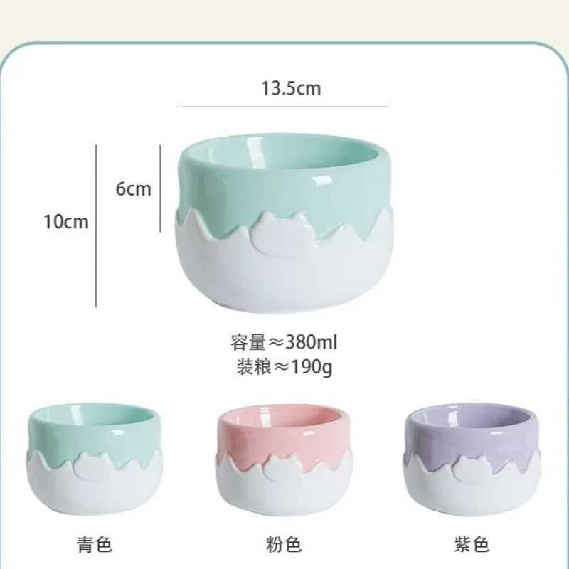 Ceramic Pet Bowl Wide Mouth Elevated Feeder NonSpill Cat Dog Food Water Dish for Eating Drinking with Neck Suppor C251009