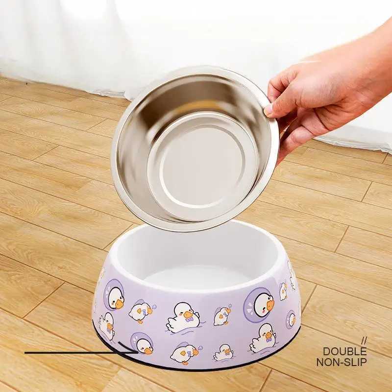 1Pcs Cat Feeding Bowl Stainless Steel Cute Drinking Fountain Antidumping Large Capacity Melamine Pet Supplies Thick Nonslip C251009