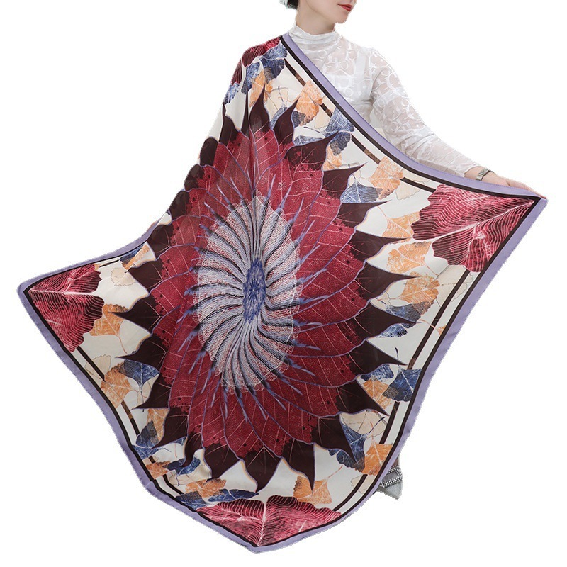 Xiaoxiang Spring Autumn High-end Scarf Imitation Silk Black and White 110cm Large Square Li Brocade Polyester Camellia Sunscreen for Women