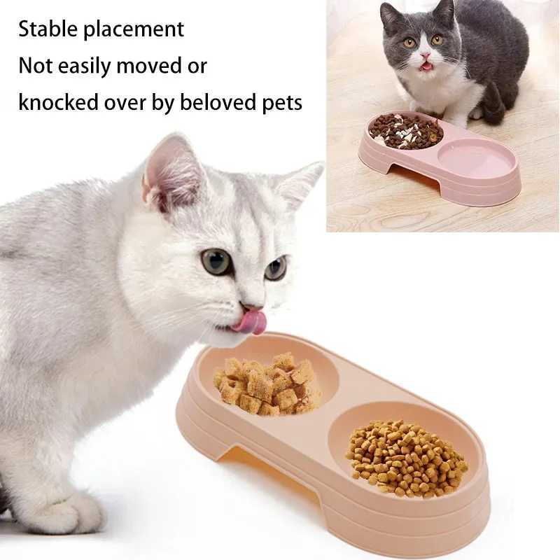 Pet Double Bowl Dogs and Cats Feed in Double Bowls Macaron Plastic Feeding Bowl Pet Supplies Cat Accessories Cat Products Cat Fo C251009