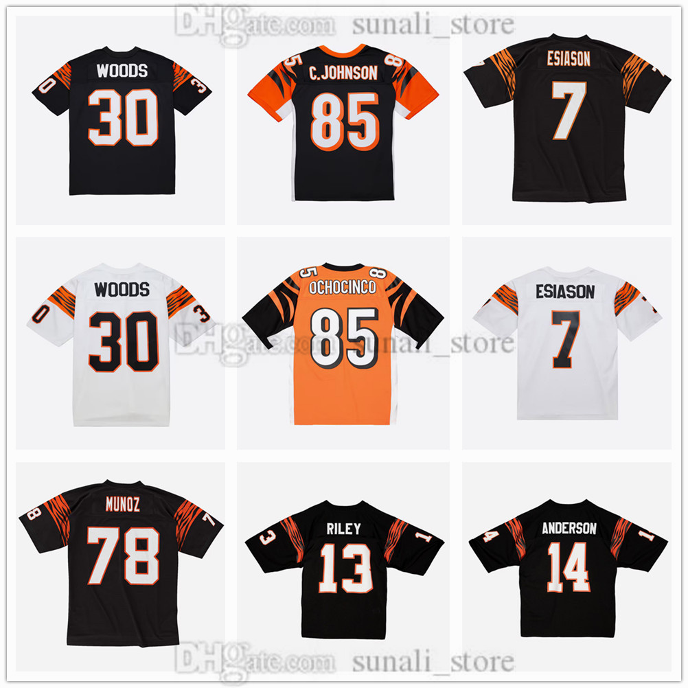 S-6XL Vintage Football Jersey 7 Boomer Esiason 30 Ickey Woods 85 Chad Johnson 13 Ken Riley 14 Ken Anderson 78 Anthony Munoz Retro Men Women Youth All Stitched