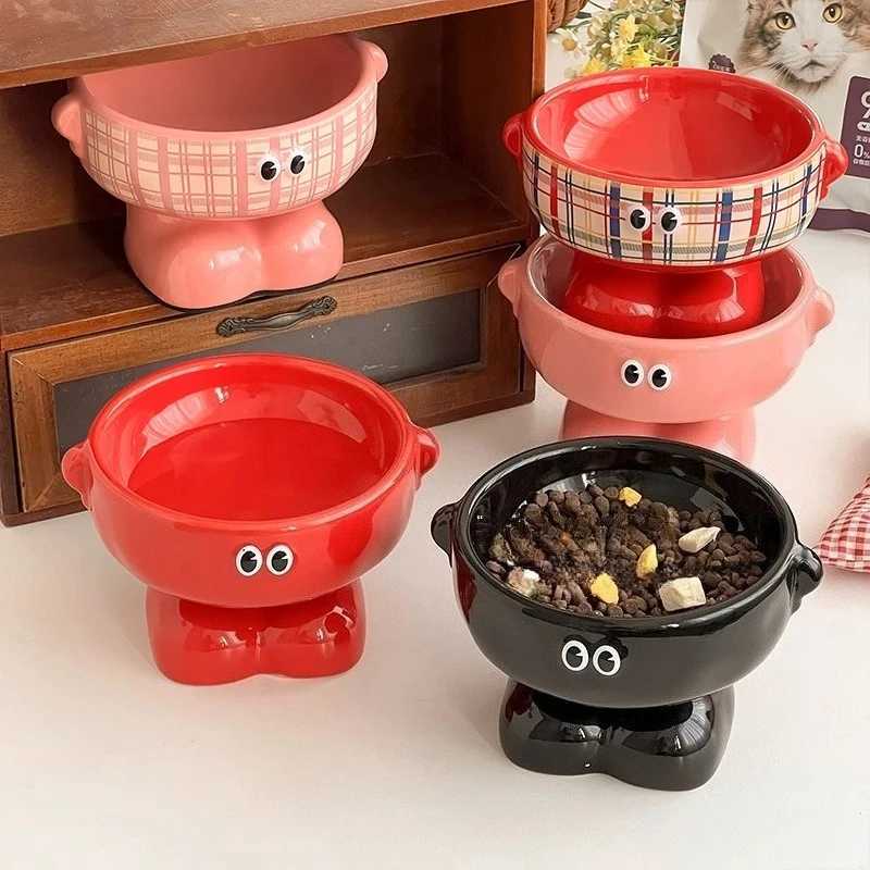 Cute Cat Bowl Ceramic Pet Bowl Shockproof High Foot Large Capacity Pet Meal Bowl Utensils C251009