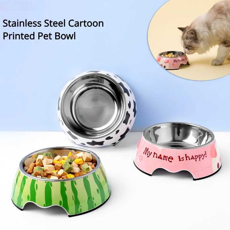 Super Good Quality Pet Bowl Stainless Steel Cartoon Dog Cat Food Feeder Imitation Ceramic Detachable Non Slip Bowls Pet Supplies C251009