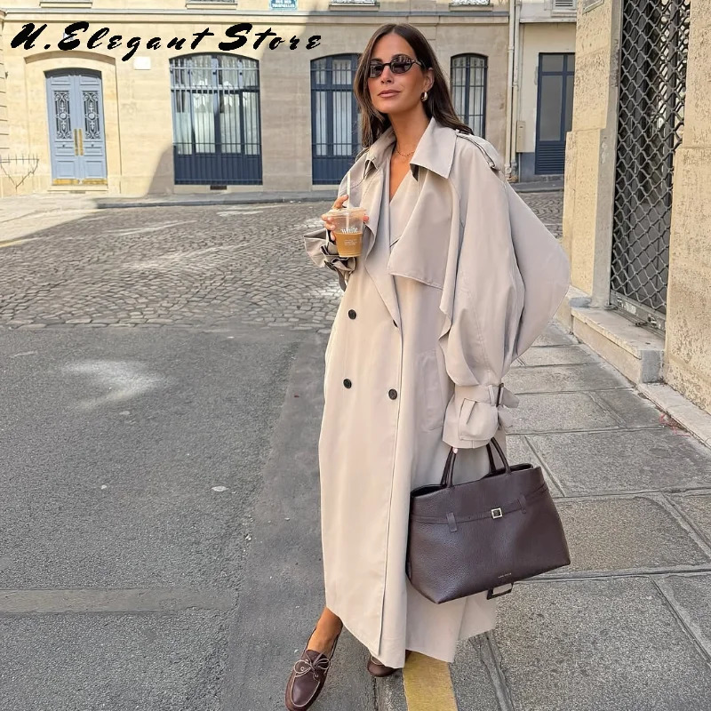 Womens Autumn Winter Long Trench Coat Lapel Full Sleeve Long Jacket With Belt Casual Outwears 2025 Lady Streetwear 250929