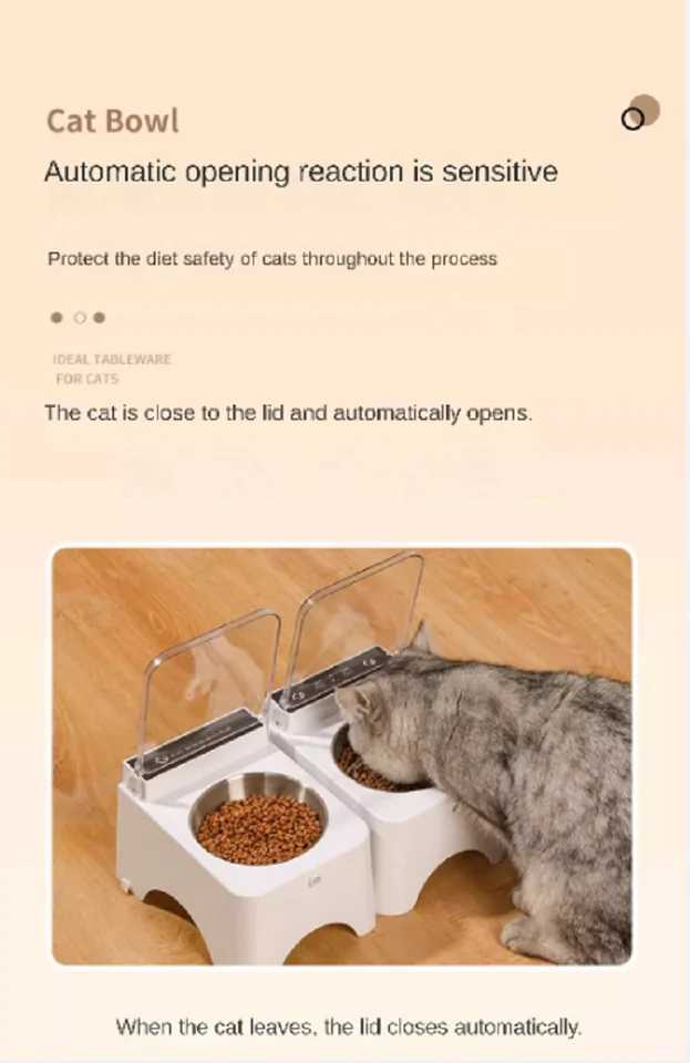 Smart Cat Bowl Neck Protection Ceramic Stainless Steel with Lid Cat Food Bowl Infrared Sensor Auto Open Cover Smart Feeder C251009