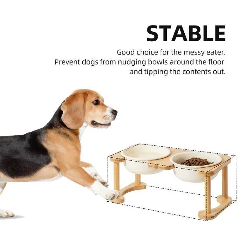 Ceramics Raised Dog Bowl with NonSlip Stand Elevated cat Bowl for Medium pet Food and Water Bowl Dog Dish Pet Feeding dishl C251009