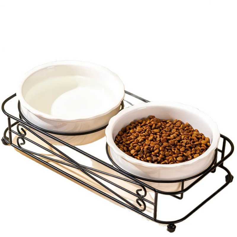 Ceramic Pet Bowl for Cats Dogs Elevated Neck Protection NonSpill Food Water Feeder C251009