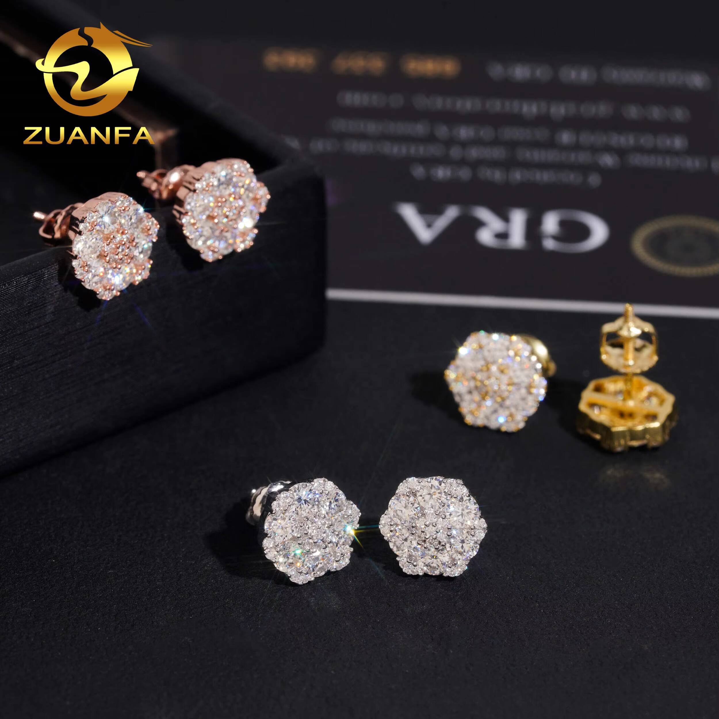 Fashion Style Iced Out Jewelry GRA Certificate Hip Hop 10mm 925 Sterling Silver Moissanite Diamond Earrings