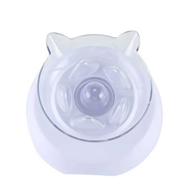 15 Degree Tilt Cat Bowl Anti Suffocate Cat Slow Feeder Plastic Transparent Cat Food Bowl with Raised Stand Kitten Pet Feeding C251009