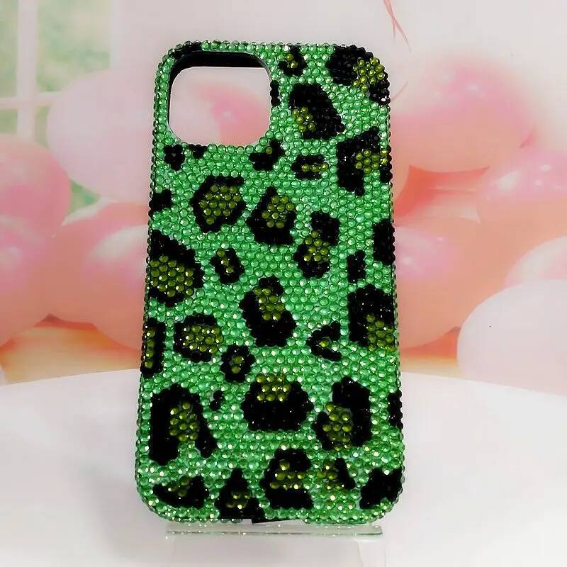 Bing Green Leopard Print Protective for iPhone11 121314 15pro Max Xs Xr Phone Case Rhinestone